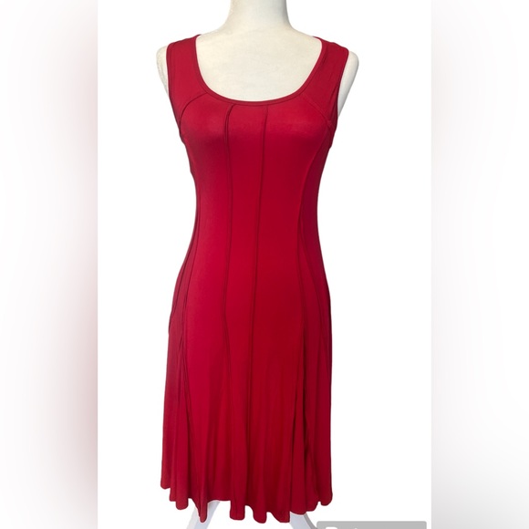 Premise Women’s Mid -Length A-line Sleeveless Pleated Tunic Swing Dress SzS Red - Picture 1 of 12